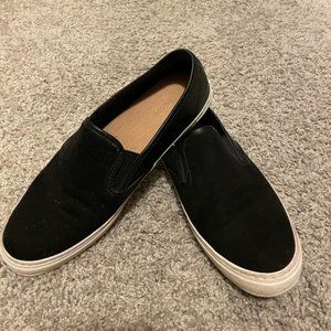 Old Navy black suede and leather slip on shoes